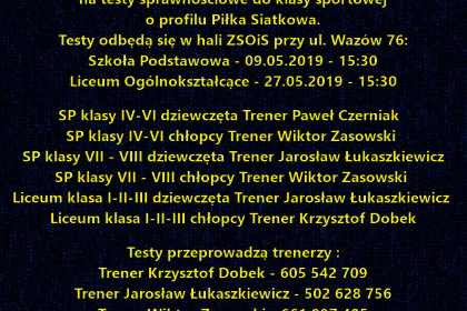 Nabór do klas siatkarskich na rok szkolny 2019/2020