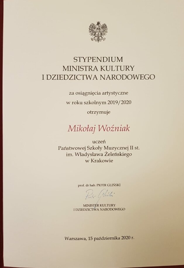 Mikołaj Woźniak stypendystą MKiDN