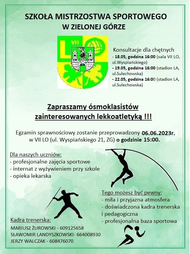 Zapraszamy ósmoklasistów zainteresowanych lekkoatletyką!